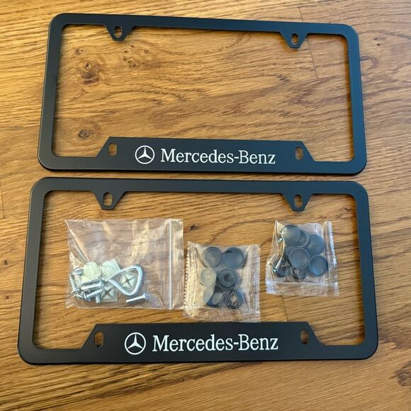 Mercedes Benz License Plate Frame in Flat Black Set of 2 NWT - Picture 1 of 5